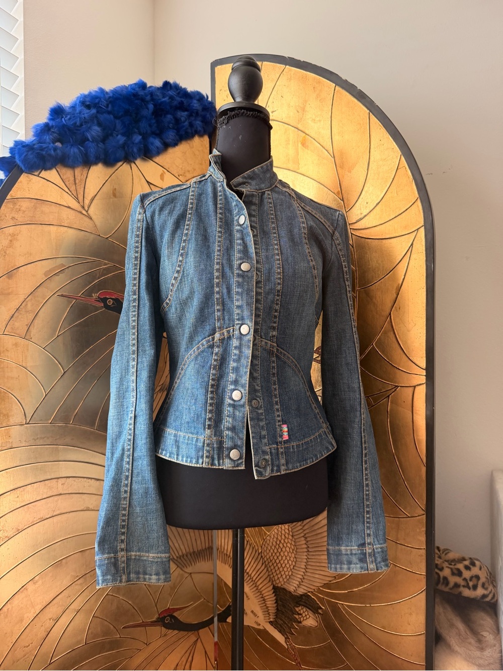 FCUK Jeans French Connection Y2K denim moto Jacket 90s racer jacket - Picture 3 of 8